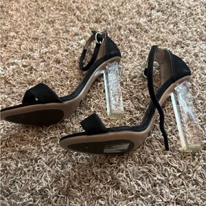 Tony Bianco Black Ankle-Strap Heels with Clear Block Heel